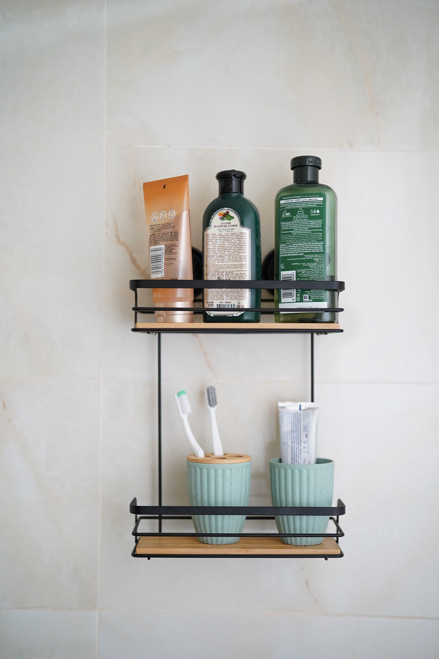 HM Signature 2-Tier Bamboo & Metal Bathroom Organizer