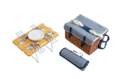 HM Signature Navy Stripe 4-Person Picnic Basket Set