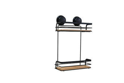 HM Signature 2-Tier Bamboo & Metal Bathroom Organizer