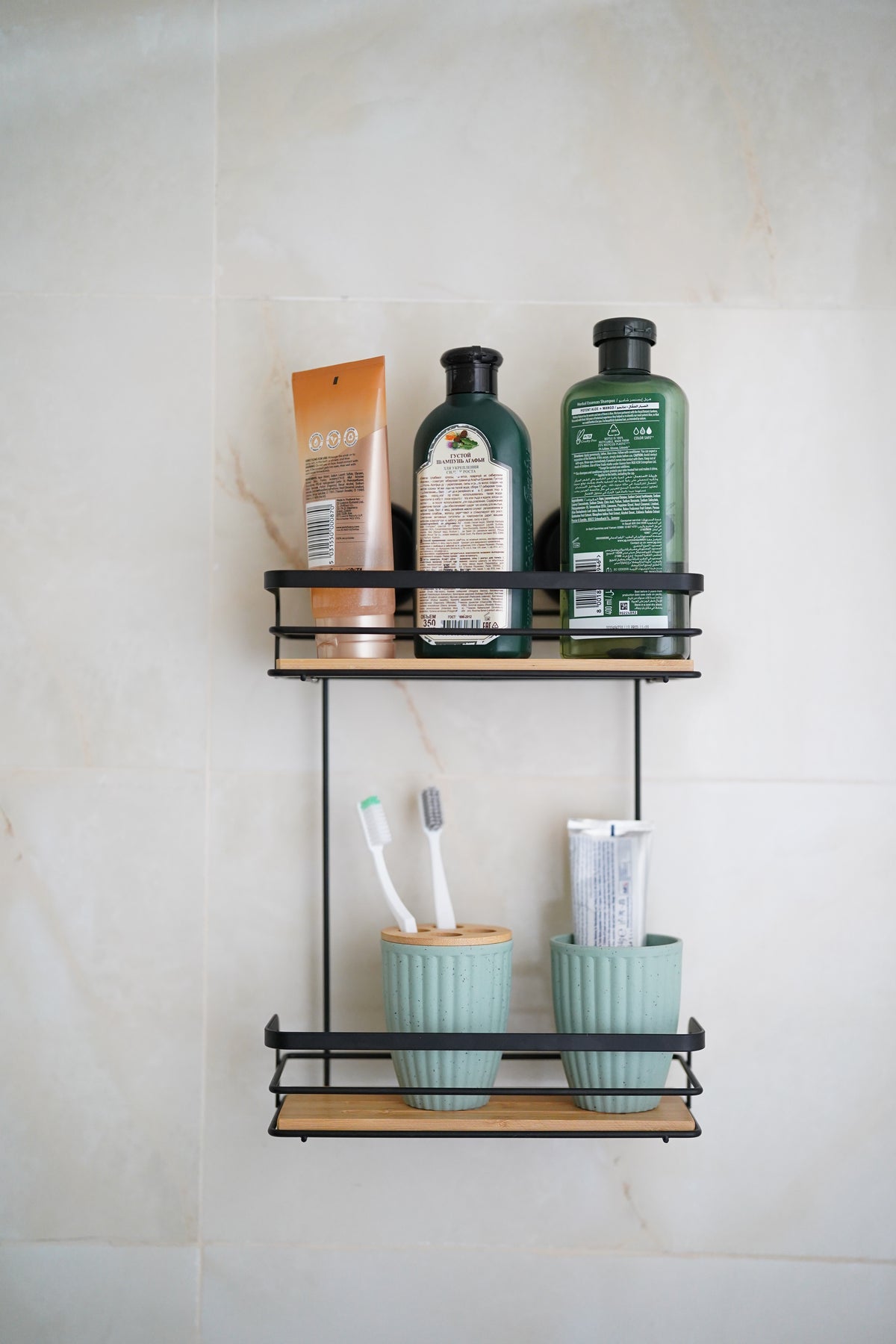 HM Signature 2-Tier Bamboo & Metal Bathroom Organizer